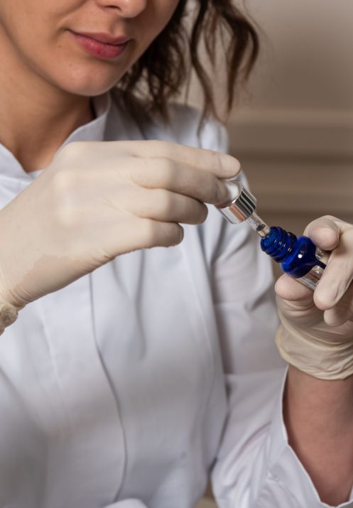 Reception, examination and procedures at the doctor of the skin care clinic